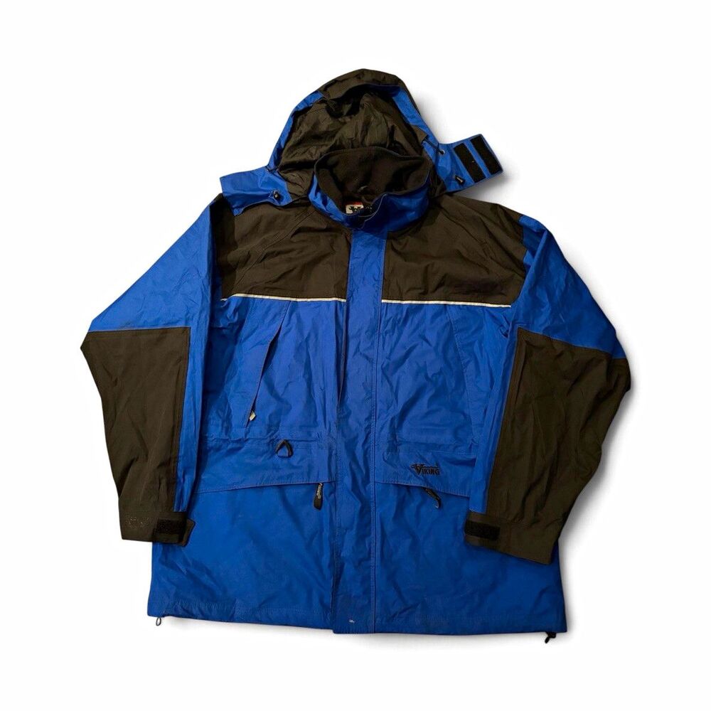 Viking Men’s Hooded Full Zip Parka Jacket Blue/Black Pockets Size 2XL